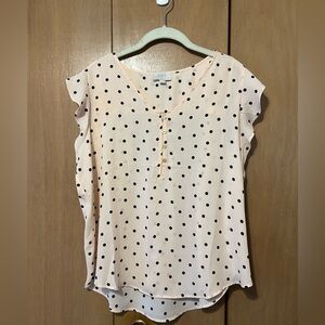 LOFT Button-Front Polka Dot Blouse - Cream and Black